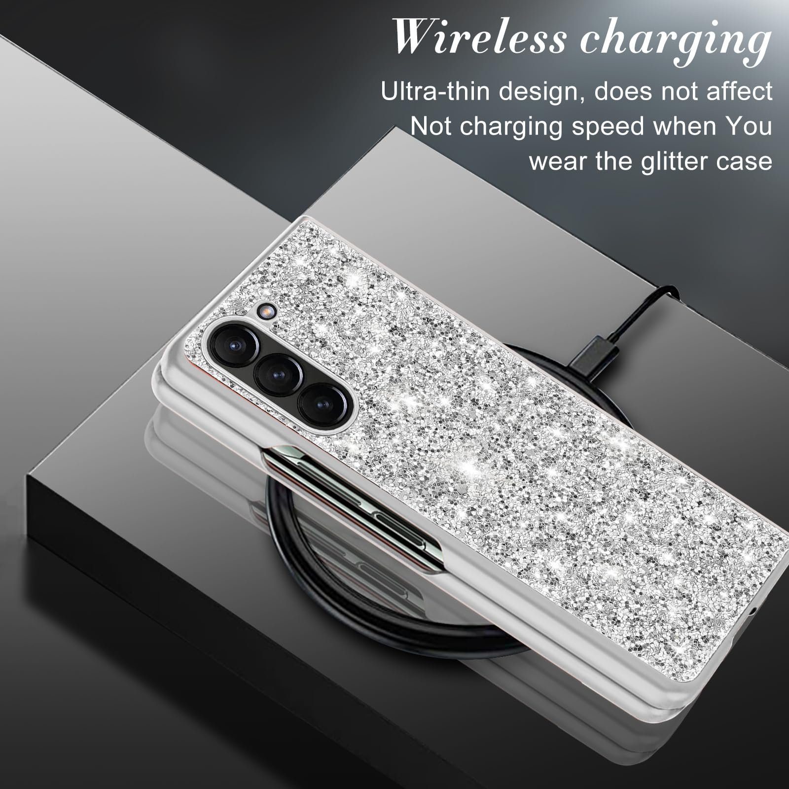 Funda para Samsung Z Fold 5 con purpurina para Galaxy Z Fold 5, funda delgada de TPU con diamantes brillantes, carcasa de protección completa a prueba de golpes para Samsung Galaxy Z Fold5, funda