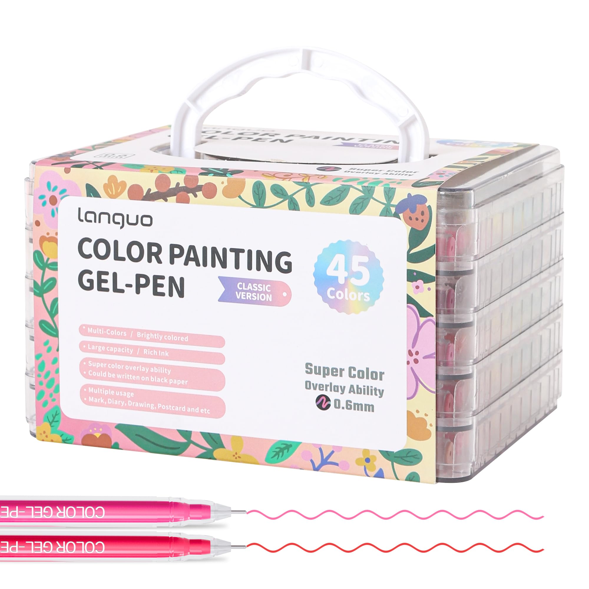 languo Gel Pens for Colouring, 45 Colours Set Gel Coloured Pens Marker, Perfect for Adults Drawing, Doodling, Journalling, Art and Writing Supplies