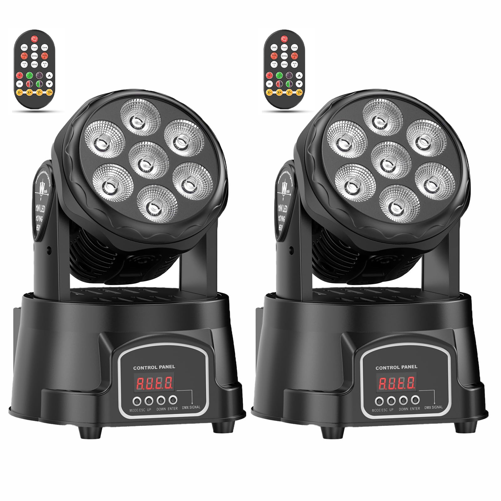 2 Stück Mini Moving Head LED 105W RGBW Wash Bühnenlicht 7 LEDs DJ Disco Licht 5 Steuerungsmodus mit Fernbedienung Strobe Partylicht für Party Bar Disco Hochzeit