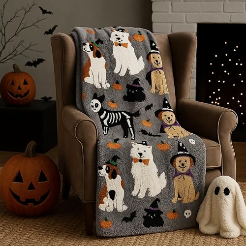 Cozy Fall & Halloween Throw Blanket 50"x70" - Reversible Flannel