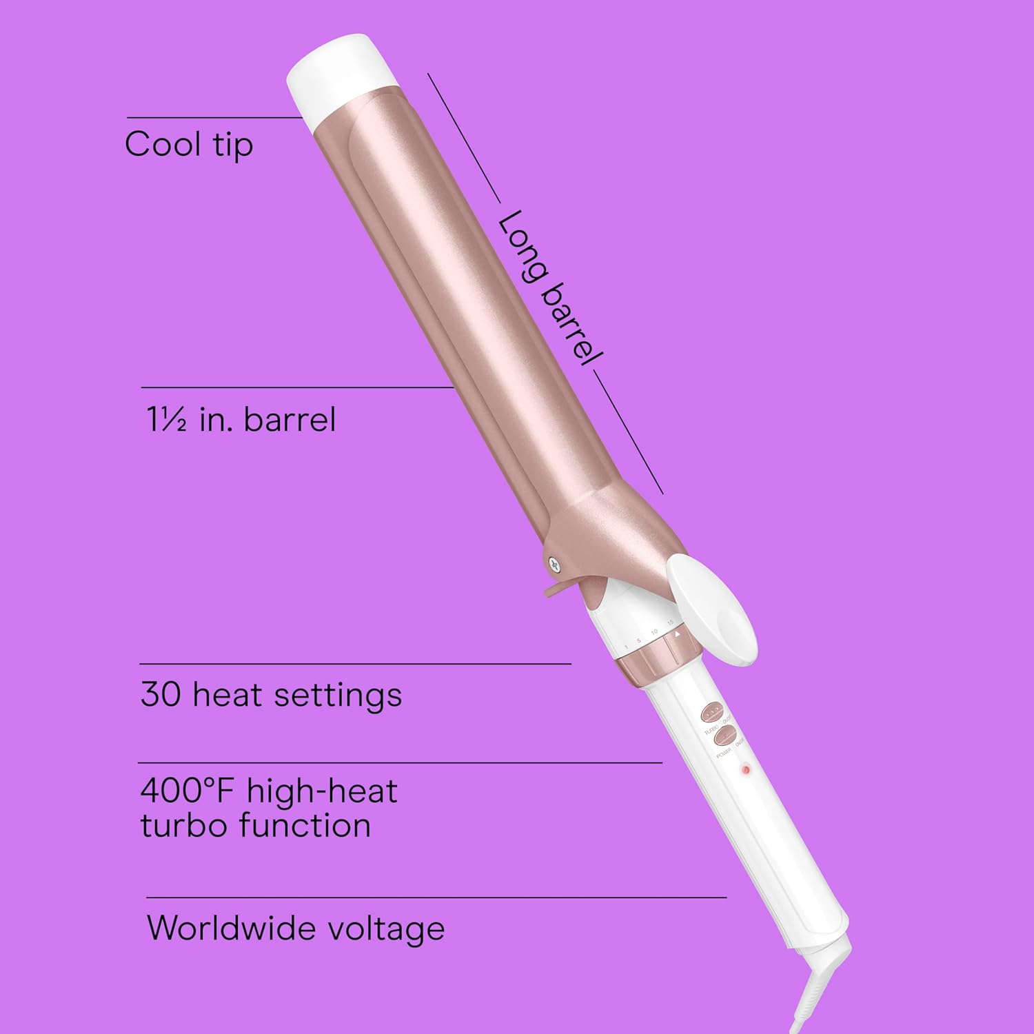 conair double ceramic 1 ½-inch long barrel curling iron, 1 ½-inch barrel creates soft waves, hair waver for use on medium & long hair, white/rose gold white/rose gold 1.5 inch long barrel
