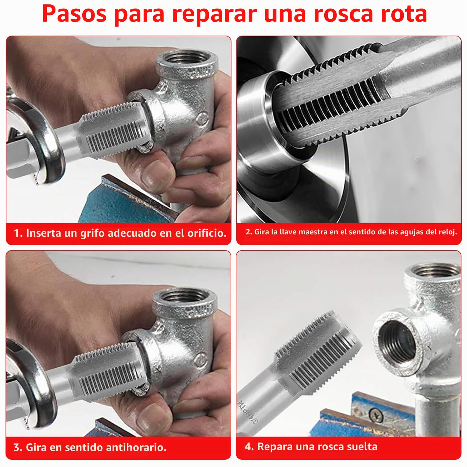 Juego de 5 brocas de rosca de tubo BSP, 1/8 pulgadas, 1/4 pulgadas, 3/8 pulgadas, 1/2 pulgadas, 3/4 pulgadas Juego de brocas de rosca BSP de acero al carbono para roscas precisas Varias