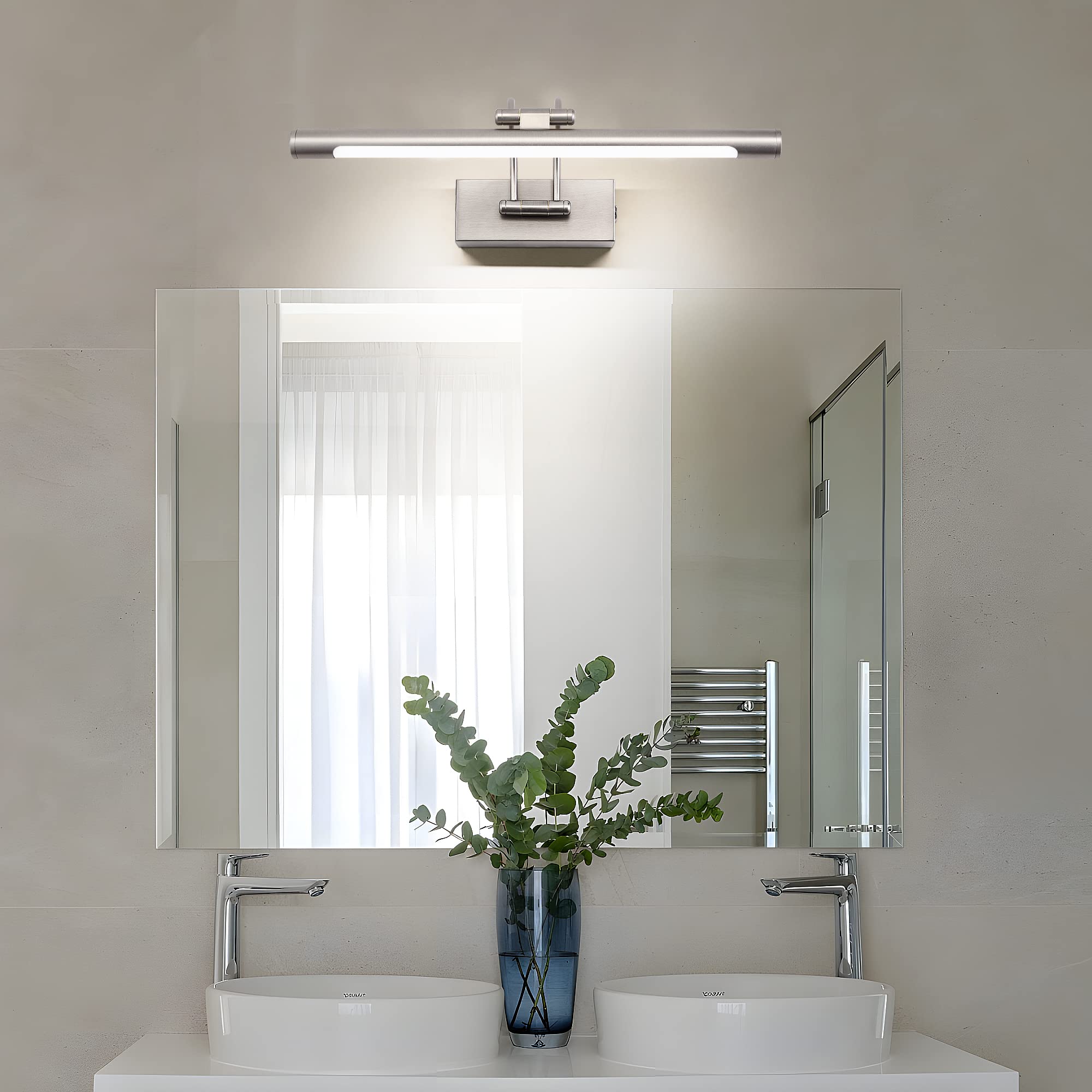 MantoLite Dimmbar Bild Wandleuchte 8w Nickel 40cm LED Badspiegel mit Drehbarem Lampenkopf 3000K/4500K/6000K