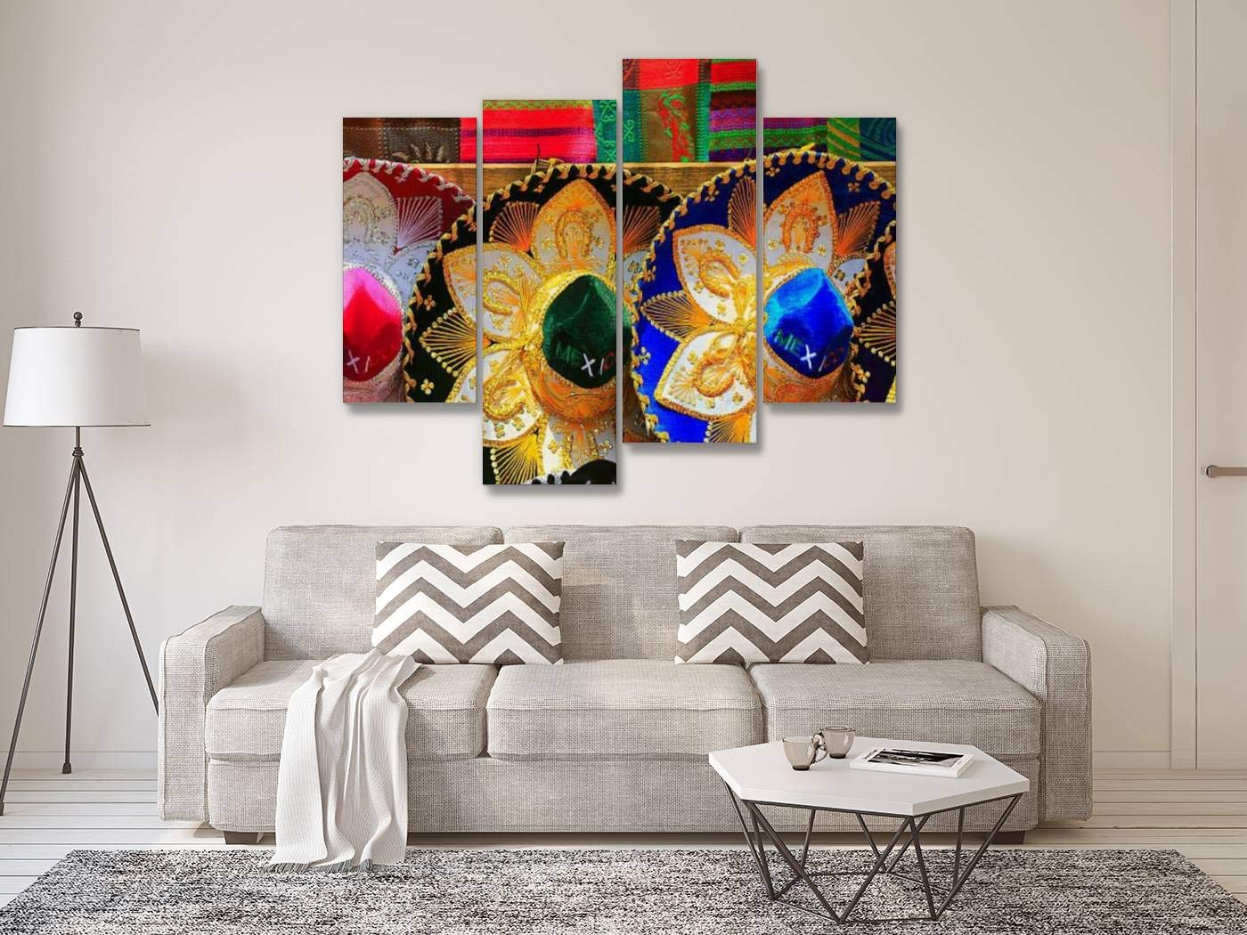 D1eep Lienzo para Pared con diseño de Arte de cerámica, 4 Paneles, Listo para Colgar