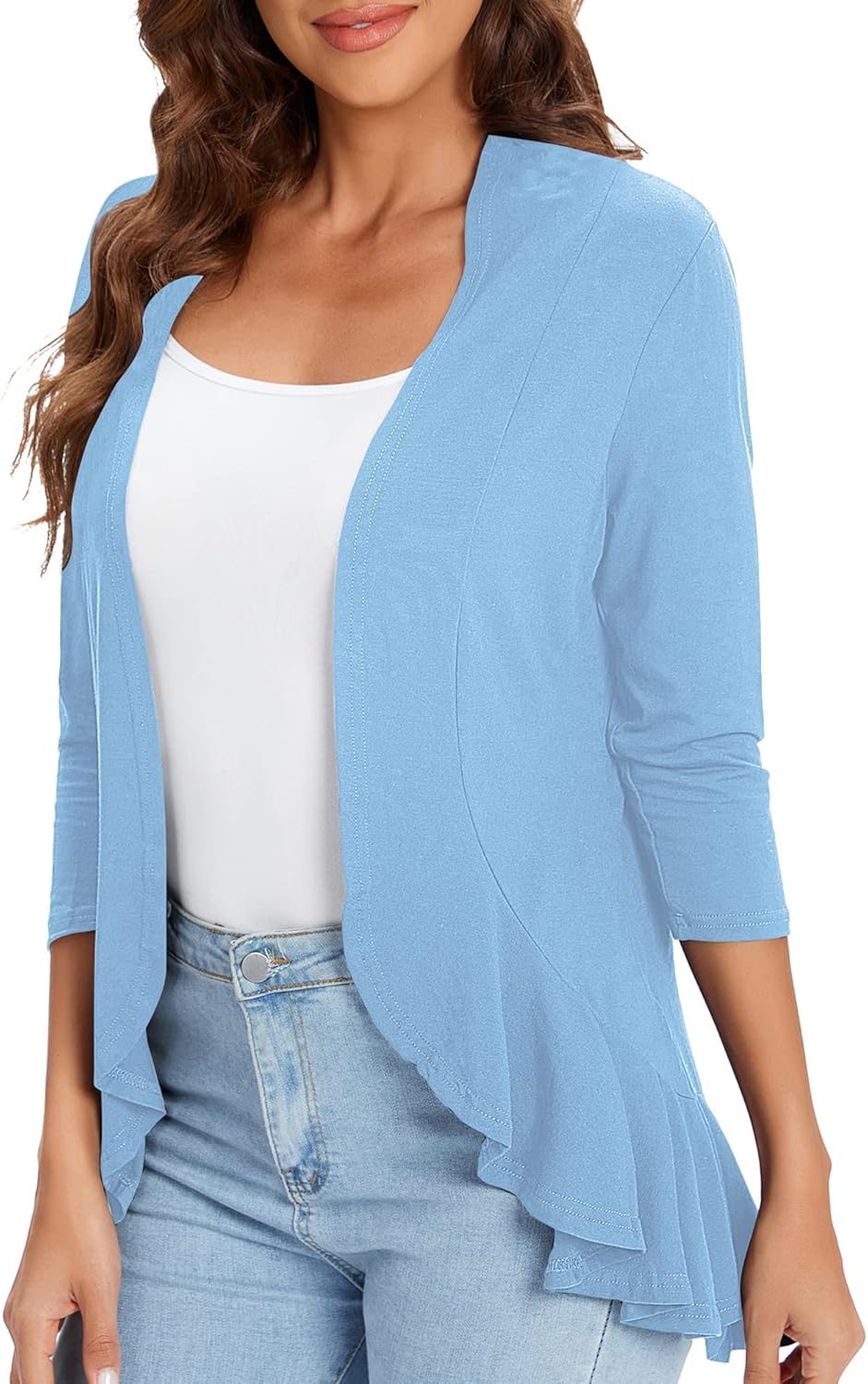 Urban CoCo Women's 3/4 Sleeve Casual Cardigans for Women Trendy Open Front Lightweight Cover Ups - Image 4