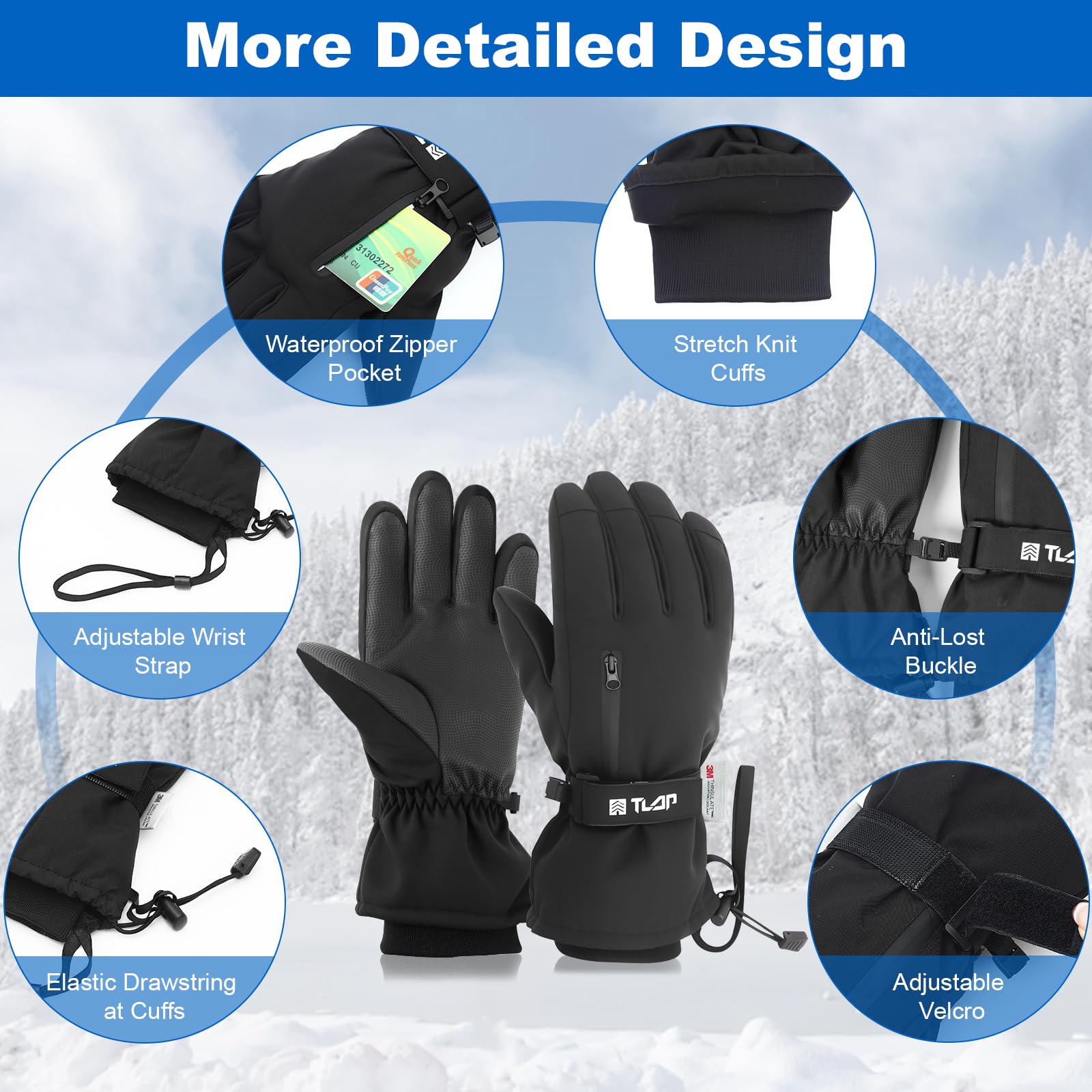 3M Thinsulate Rękawice Narciarskie Dla Mężczyzn I Kobiet, Wiatroszczelne Ciepłe Rękawice Narciarskie, Ekran Dotykowy Antypoślizgowe, Do Jazdy Na Nartach, Snowboardzie, łYżwach, Wędrówek (XL)