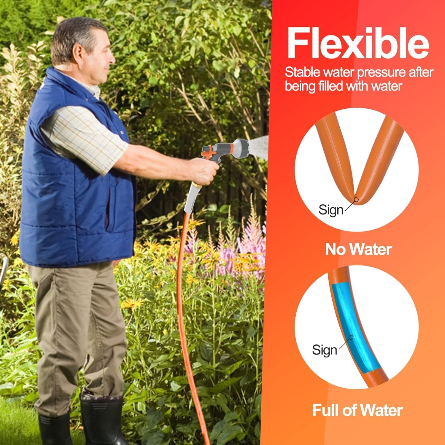 SPECILITE Tuyau d'arrosage 7,6 m x 1,6 cm, très résistant, flexible et léger avec buse, éclatement 600 psi, tuyau en caoutchouc hybride sans nœud pour jardin, raccords en laiton de 1,9 cm