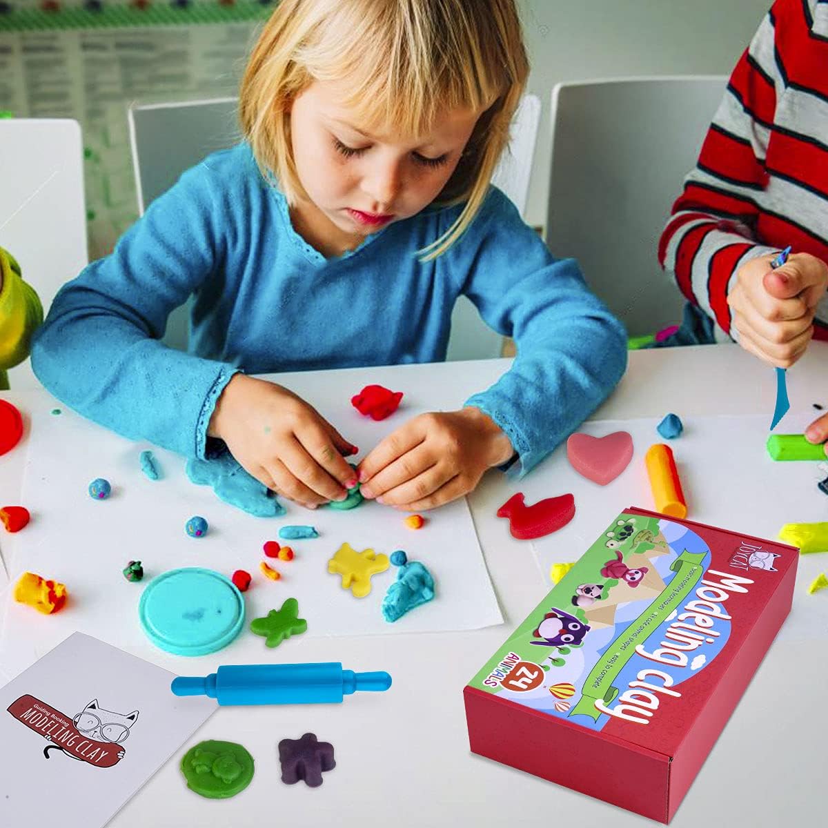 Modeling Clay Kits for Kids, Plasticine Creative Kids Air Dry Clay Modeling Crafts Sets 12 Colors DIY Magic Clay with Tools 12 Animal Shapes Cutter 5 Modeling Tools Toddler Toys for Girls Boys