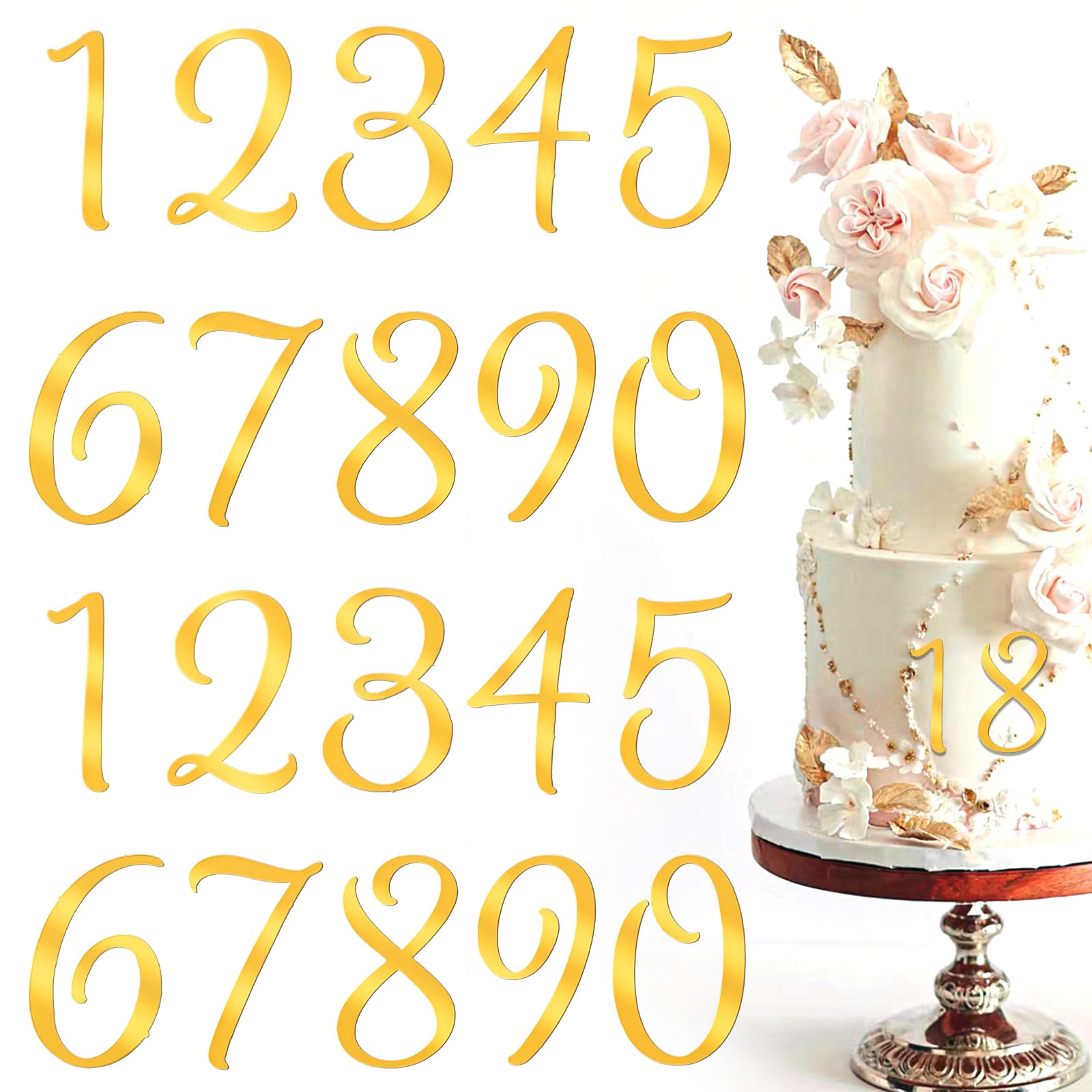 Tyqour 20 Pcs Gold Shiny Acrylic Number Cake Toppers 0-9 - cake decorating supplies | Mubboo