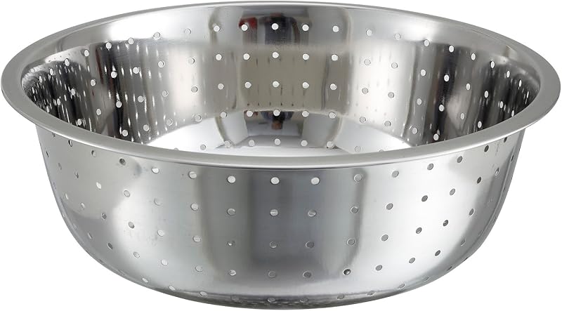 Winco Stainless Steel Chinese Colander with 5mm Holes, 15-Inch Diameter, Medium, Stainless Steel | Foodservice, Great for Draining Pasta, Rinsing Produce, Straining and Kitchen Prep