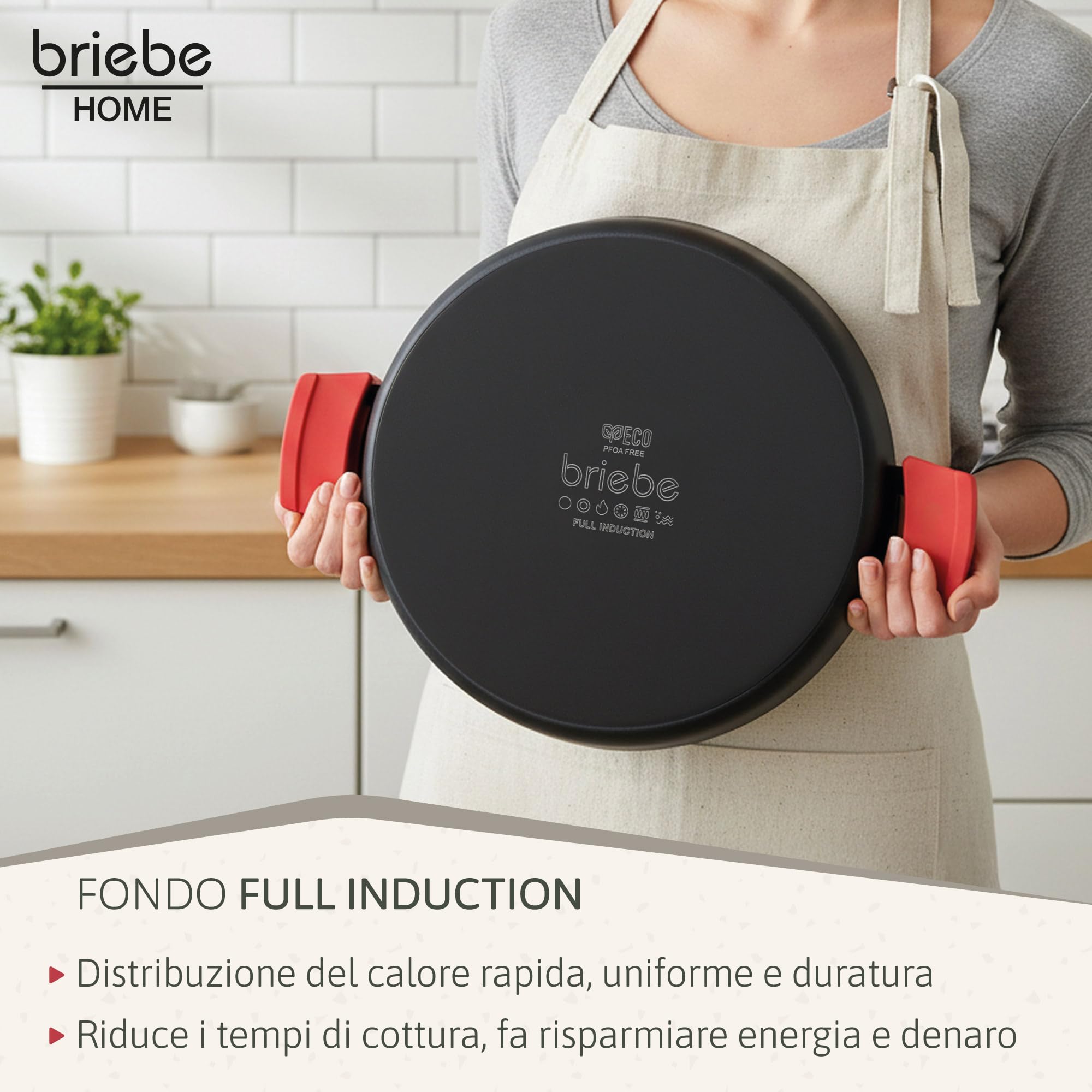 briebe Black Titanium Pentola Induzione Antiaderente Titanio, Casseruola 28cm, Alluminio Fuso, Rivestimento senza PFOA, Coperchio Vetro, Maniglie in Silicone, Vetroceramica, Gas, Forno