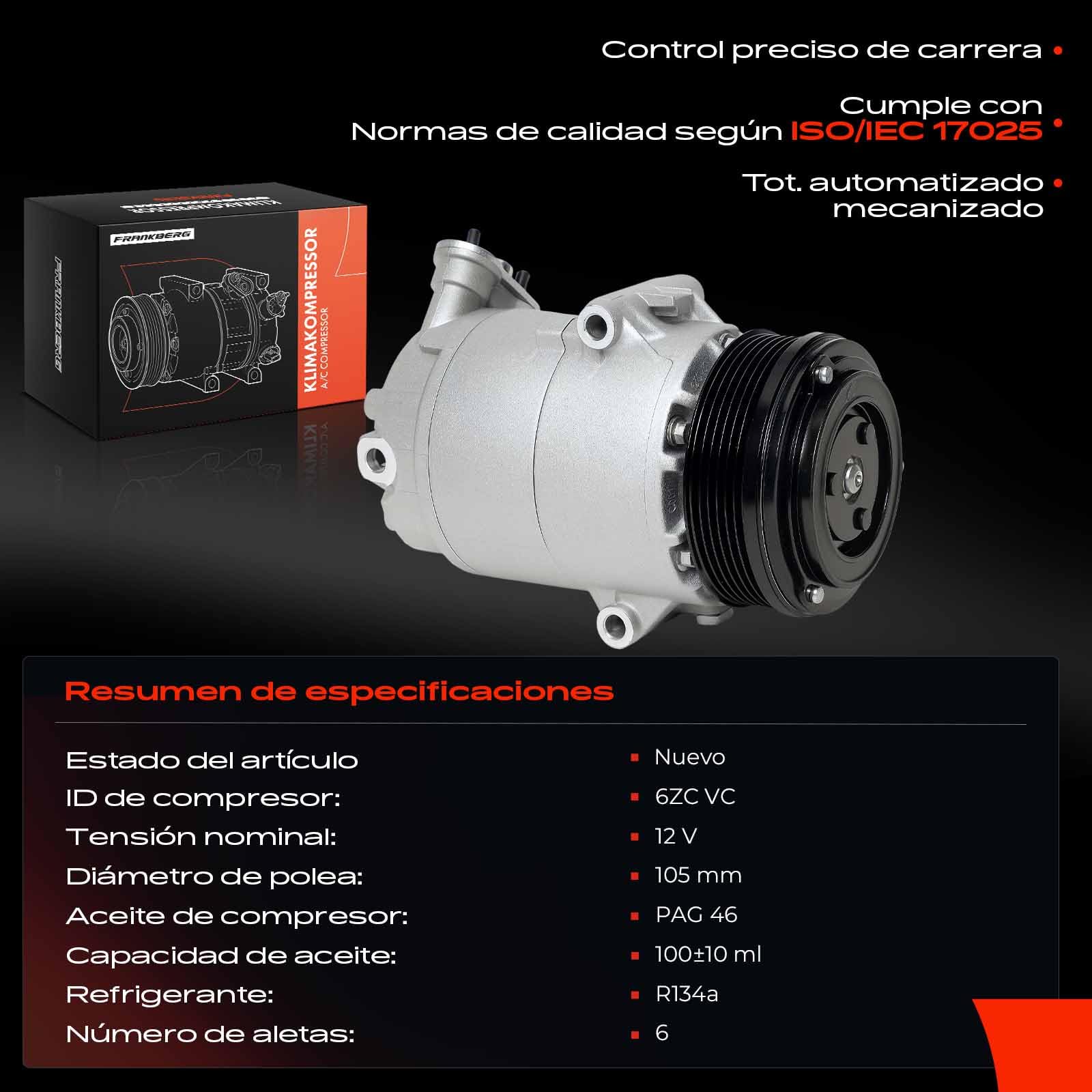 Frankberg Compresor de aire acondicionado con embrague Diesel Compatible con Astra H A04 L08 L35 L48 L69 L70 Zafira/Zafira Family B A05 Astra Claseic Replace# 24466996incl. aceite premezclado