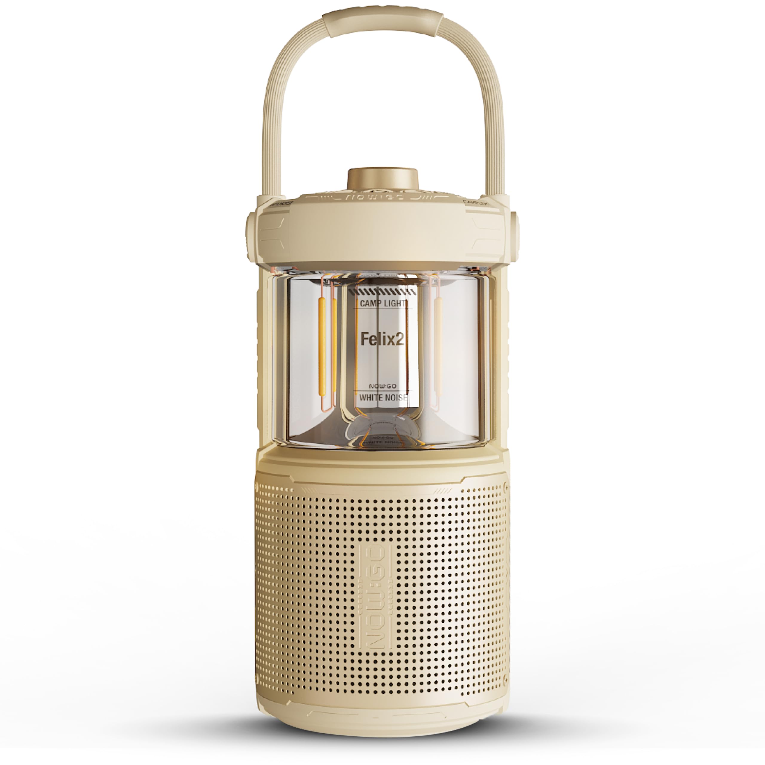 Felix 2 Campinglampe LED mit Bluetooth Lautsprecher – Aufladbar, 360° Licht, 20W Sound, IPX7 Wasserdicht, 24h Akku, USB, Outdoor Musik, Camping Laterne für Zelt, Sandgelb