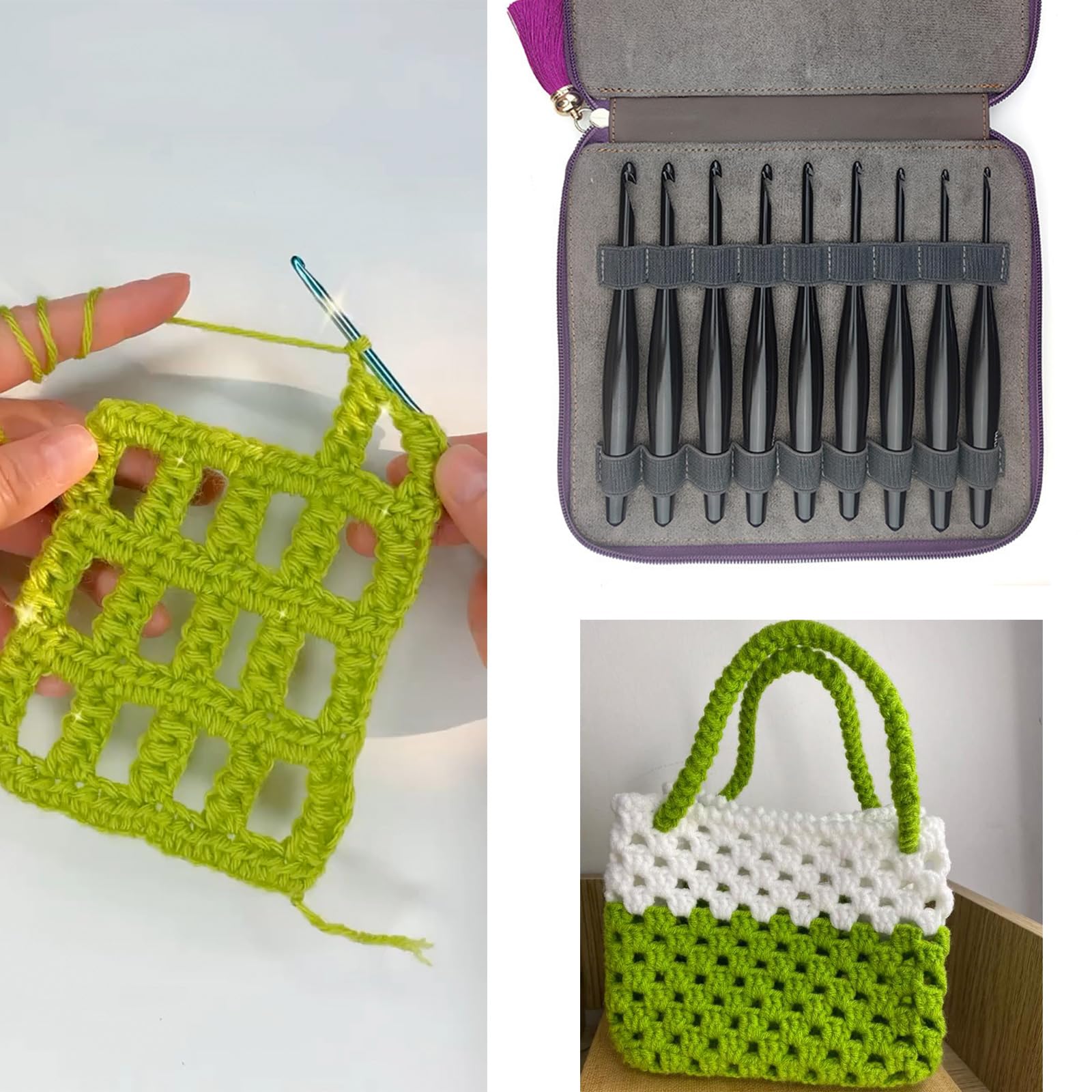 9 Stück Aluminium Häkelnadel 3, 5 mm–8, 0 mm, ergonomische Häkelnadel für Anfänger, Stricken, Häkeln, Pullover, Schal, Handschuh, Aluminium Strickwerkzeug