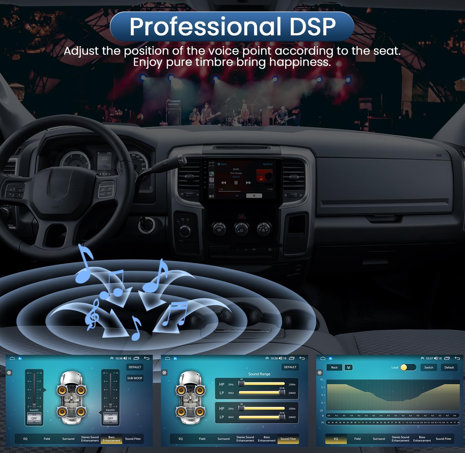 Jingelsye 10.4-inch Car Stereo displaying Android Auto interface with phone mirroring.