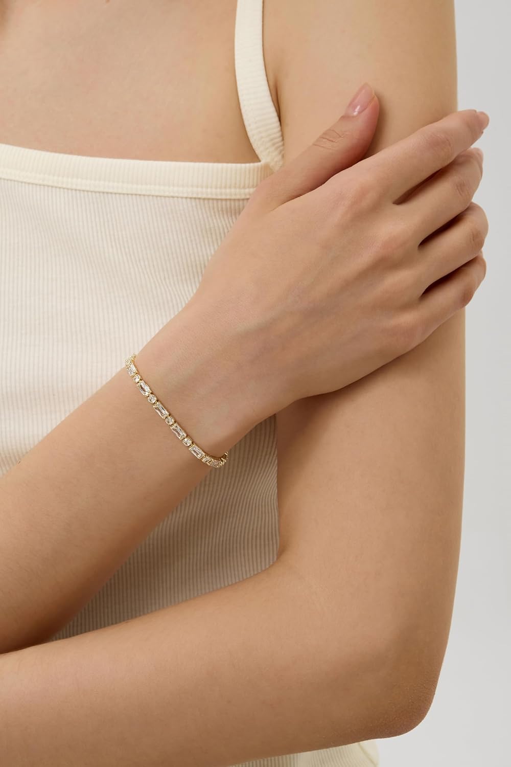 14K Gold Filled Tennis Bracelets for Women - Simulated Diamonds Bezel Gold Bracelet Cubic Zirconia Stones Baguette Cut Round Pear Heart Statement, Gift for Women - Image 7