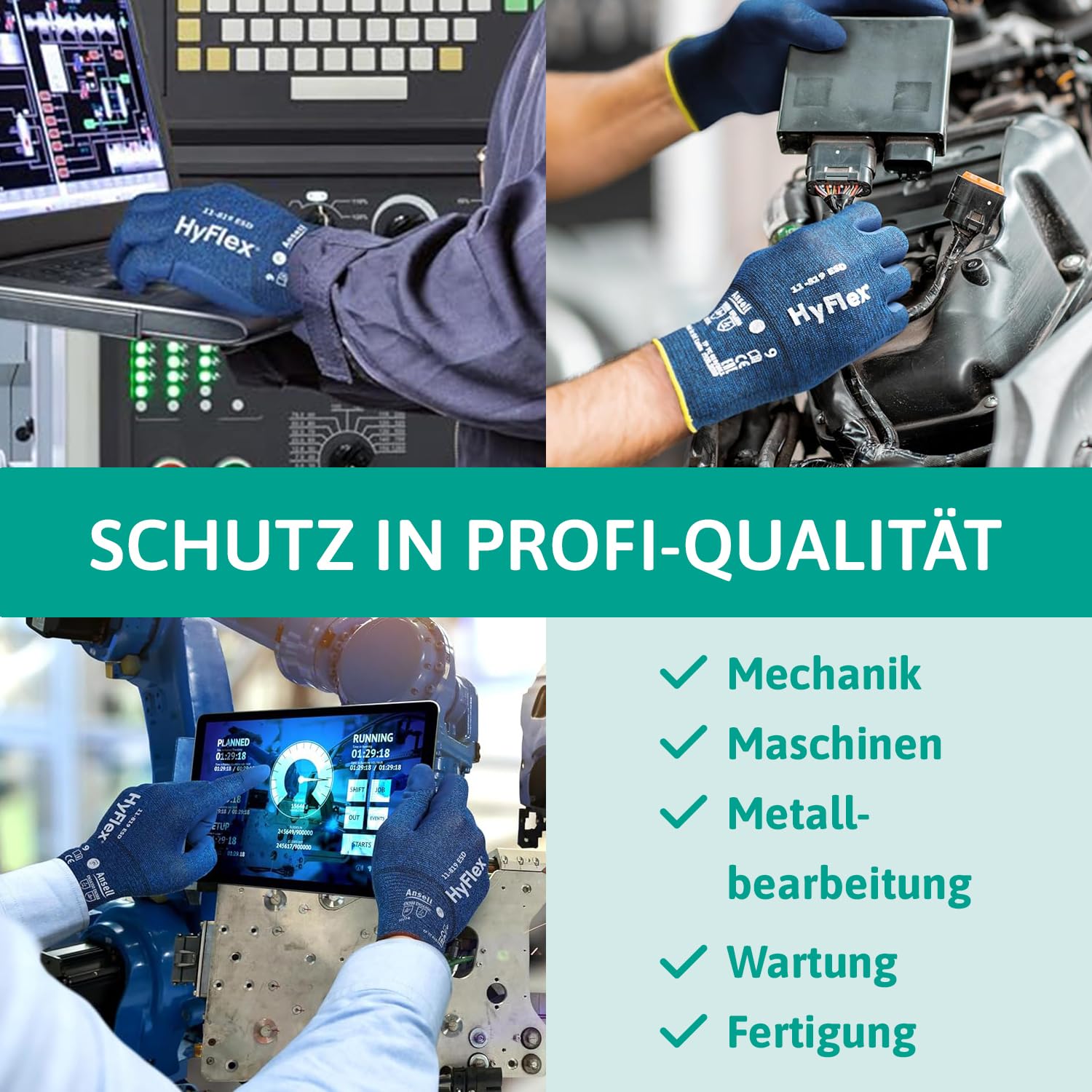 Ansell HyFlex 11-618 Mechaniker- Nylon Handschuhe, Abriebfeste Schutzhandschuhe mit PU-Beschichtung, Sicherheitshandschuhe für Präzisionsarbeiten, Touchscreen-Arbeitshandschuhe, 12 Paar, Gr. L