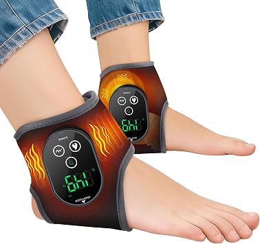 Ankle Massager, Cordless Ankle Heating Pad with Massage, Foot Massager with Heat, 3000mAh Rechargeable, 4 -Level Heats, Foot Heating Pad for Sports/Work/Travel Black