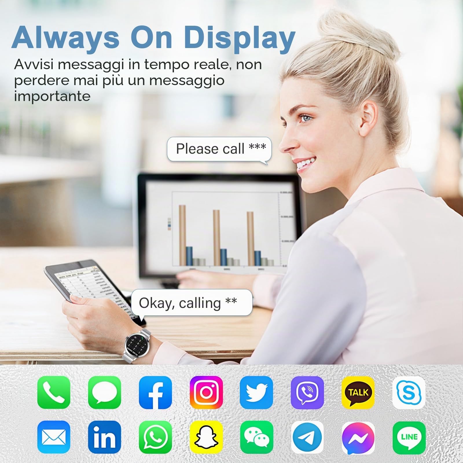 Efolen Smartwatch Donna Chiamate, 1.1" AMOLED Schermo Orologio Smartwatch con 110+ Sport, 24H Cardiofrequenzimetro/SpO2/Sonno, Orologi Sportivo IP68 Compatibile iOS Android Argenteo