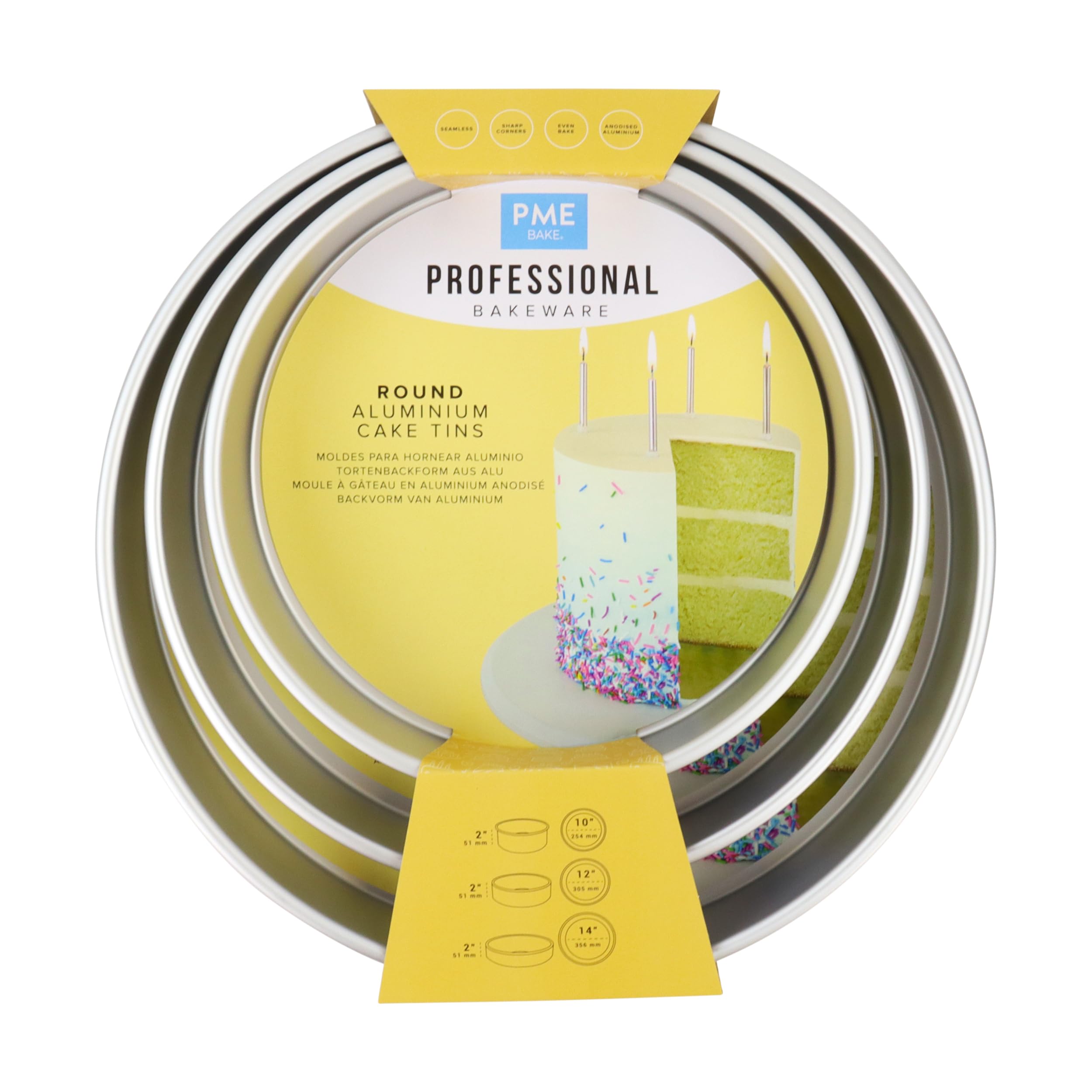 PME Round Cake Pan, Set of 3, 2 inch deep