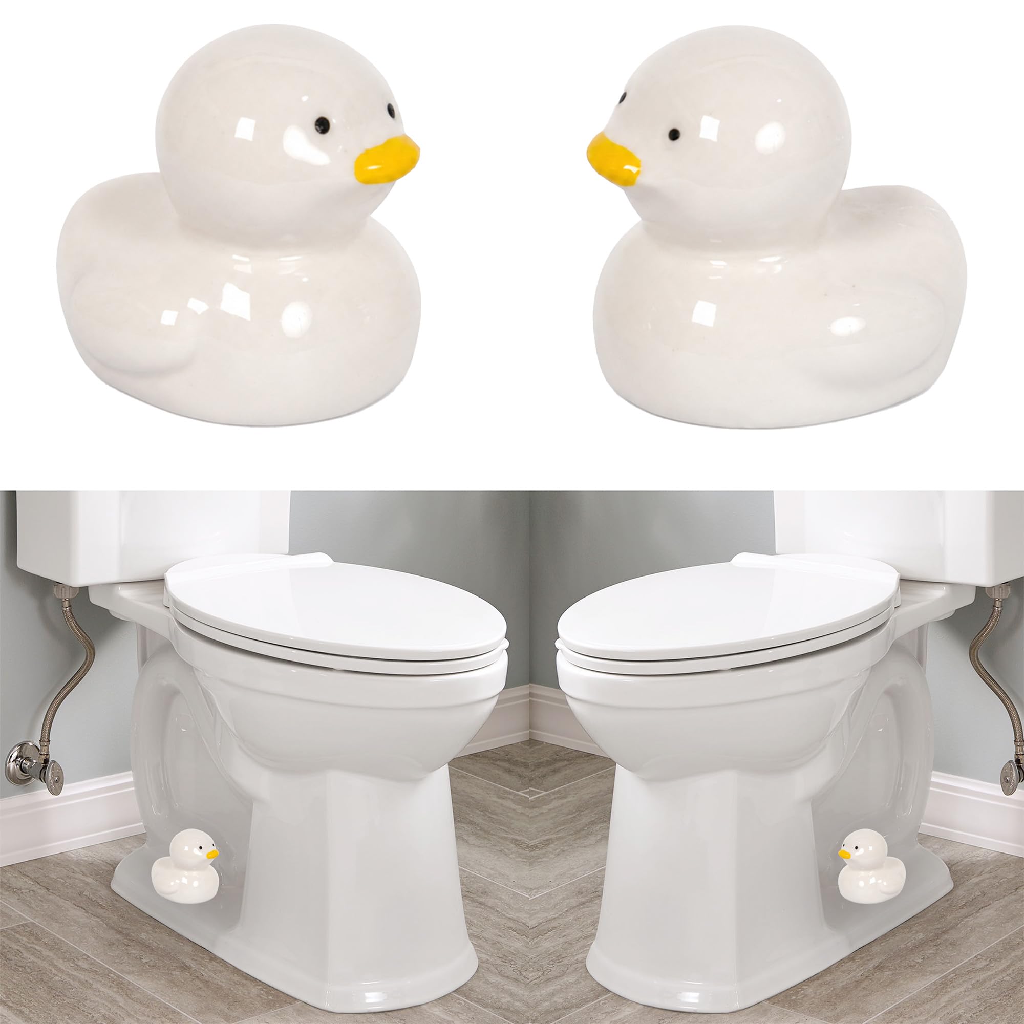 ZUNON Toilet Bolt Caps, Decorative Toilet Bolt Covers, Ceramic Cute Frog Covers Toilet Bolts Bathroom Decor Easy Installation Set of 2 (White Duck 2pcs)