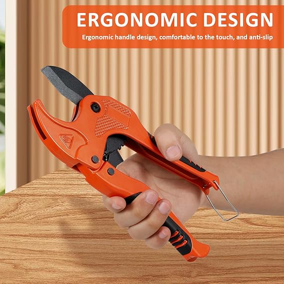 Pipe and Tube Cutter Ratcheting Hose Cutter Professional Pipe Cutting Tool with 1.65inch Outside Diameter Cutting Capacity for Plastic PVC PPR CPVC Rubber PEX and PP Tubing and Piping