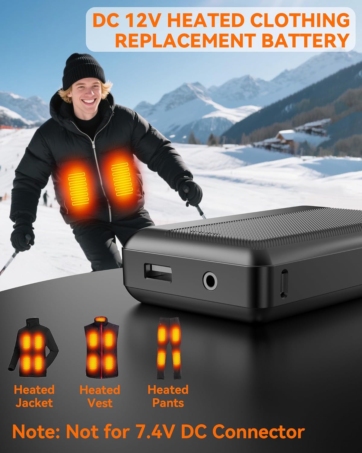Upgraded Heated Vest Battery Pack - 12V3A 15000mAh DC Output Rechargeable for DEWBU Heating Jackets Coats Pants Underwear Battery, with Charging Accessories - Image 2