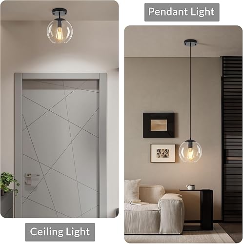 Miniatura 6 de Lámpara colgante con forma de globo, moderno accesorio de iluminación colgante, lámpara clásica de racimo con pantallas de vidrio transparente