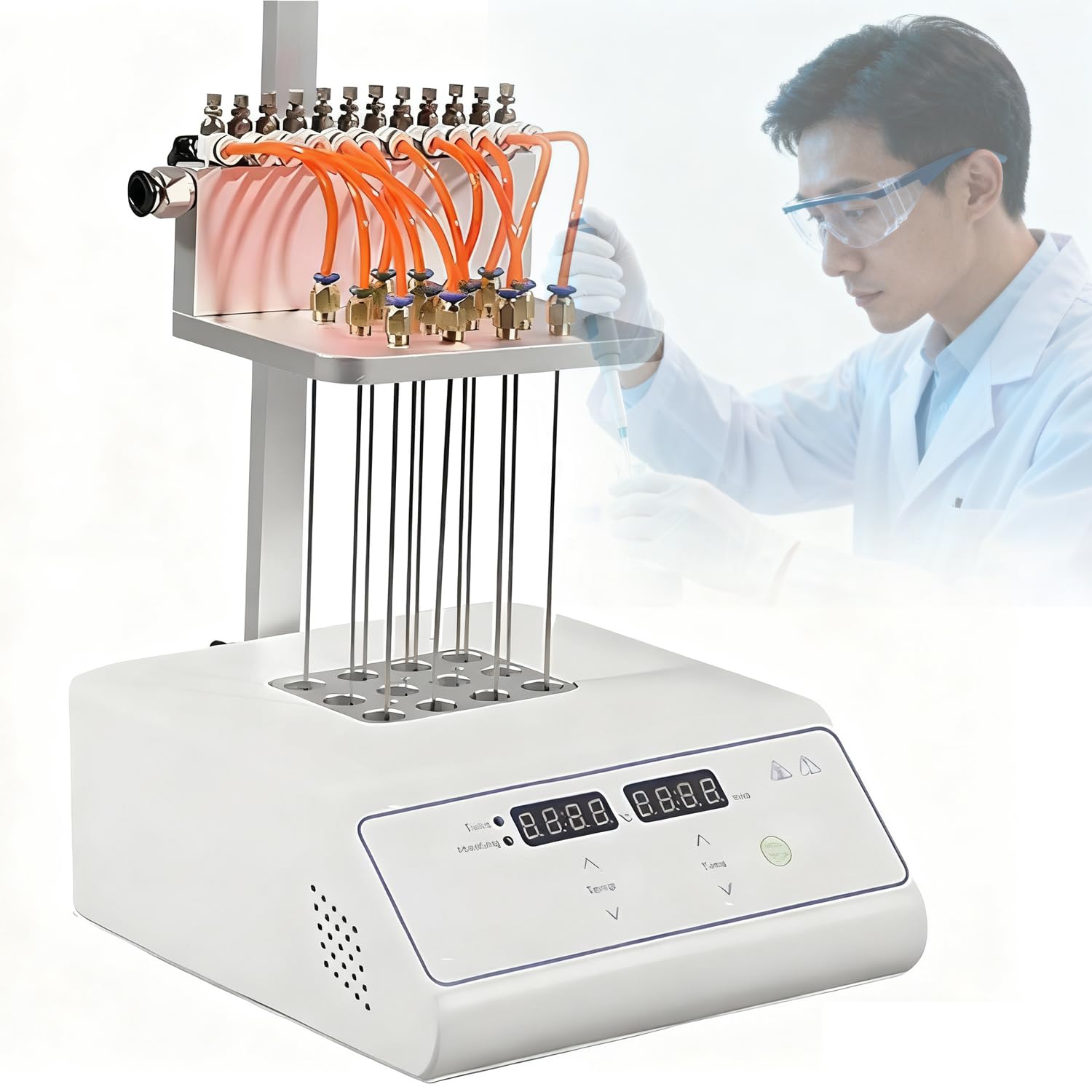 YXZYFPP Lab Sample Evaporator, Nitrogen Sample Concentrator, Adjustable Height, 99h 59min Timer, Efficient Sample Preparation, Temperature Range RT+5℃ to 180℃ (12G)