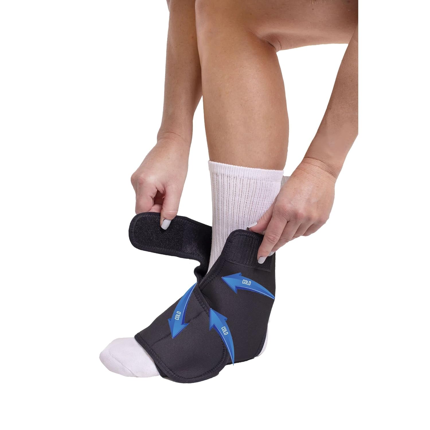 Person applying the Ankle & Foot Ice Pack Cold Wrap