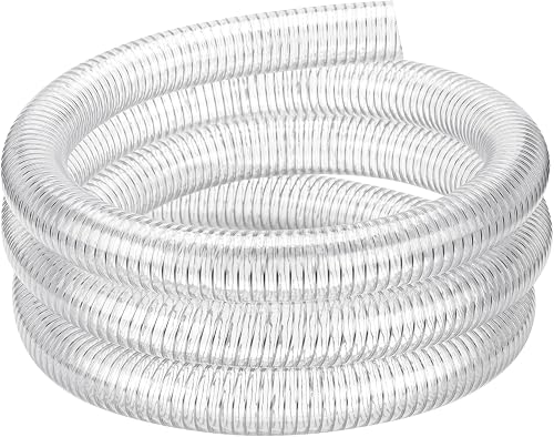 Flexible Hose 1 1/2"id 25ft Clear PVC Reinforced Vinyl Tubing Suction Pipe | 1.5 inch, Heavy Duty, Non-collapsible, Steel Wire, Drain Water Fuel Dust Colleciton Marine Pool Pump Spa