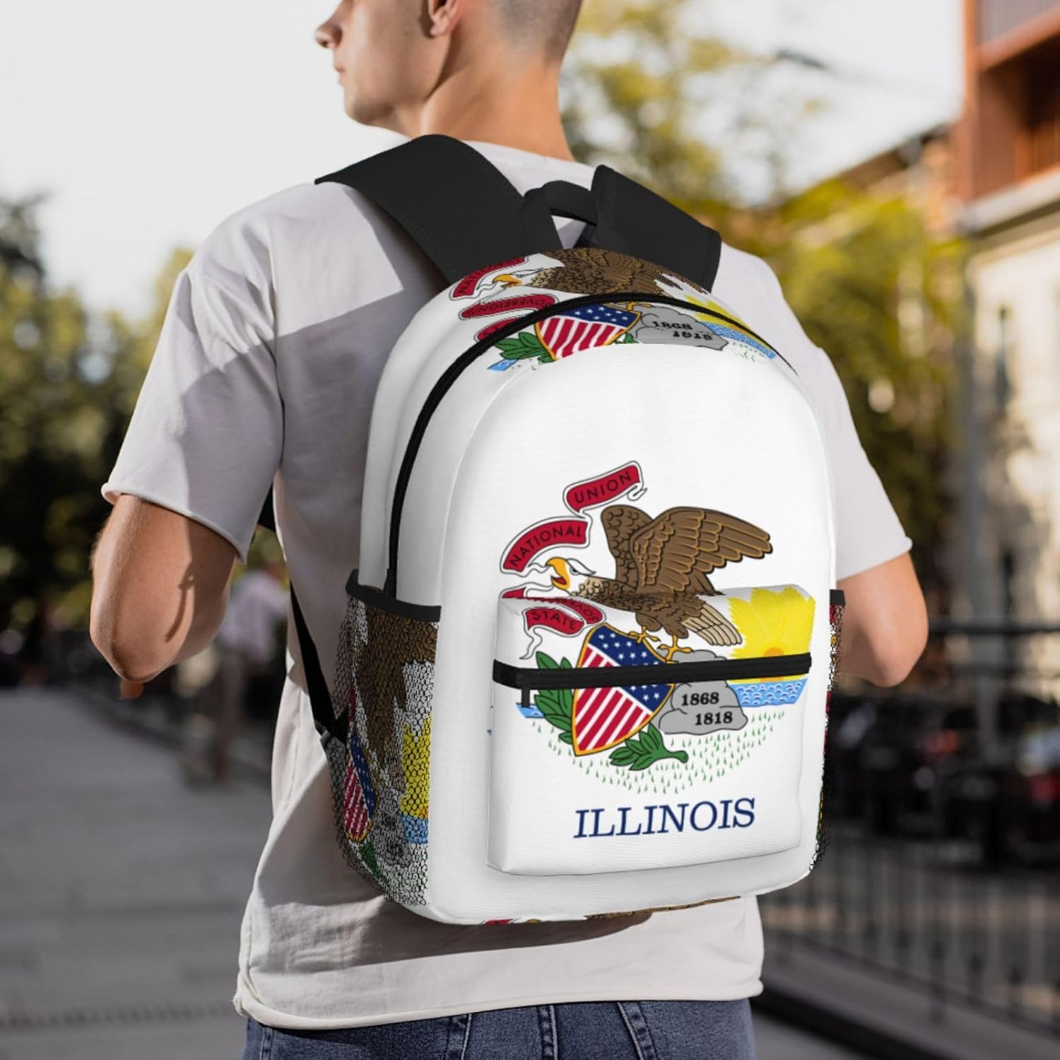 Illinois State Flag Backpack Large Sports Bag, Best for Basketball, Soccer, Volleyball, Swim, Gym, Travel