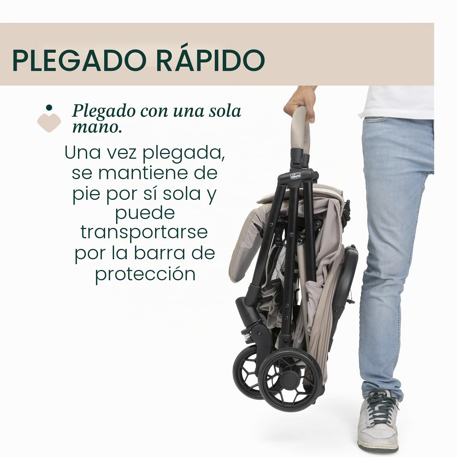 Chicco Silla de Paseo Ligera Taormina, Desde nascimiento hasta 22 Kg, Carrito Bebé, Plegado con una sola mano, Compacto y Ligero, Capota con Protección UV50+, Respaldo Ajustable y Reclinable, Beige