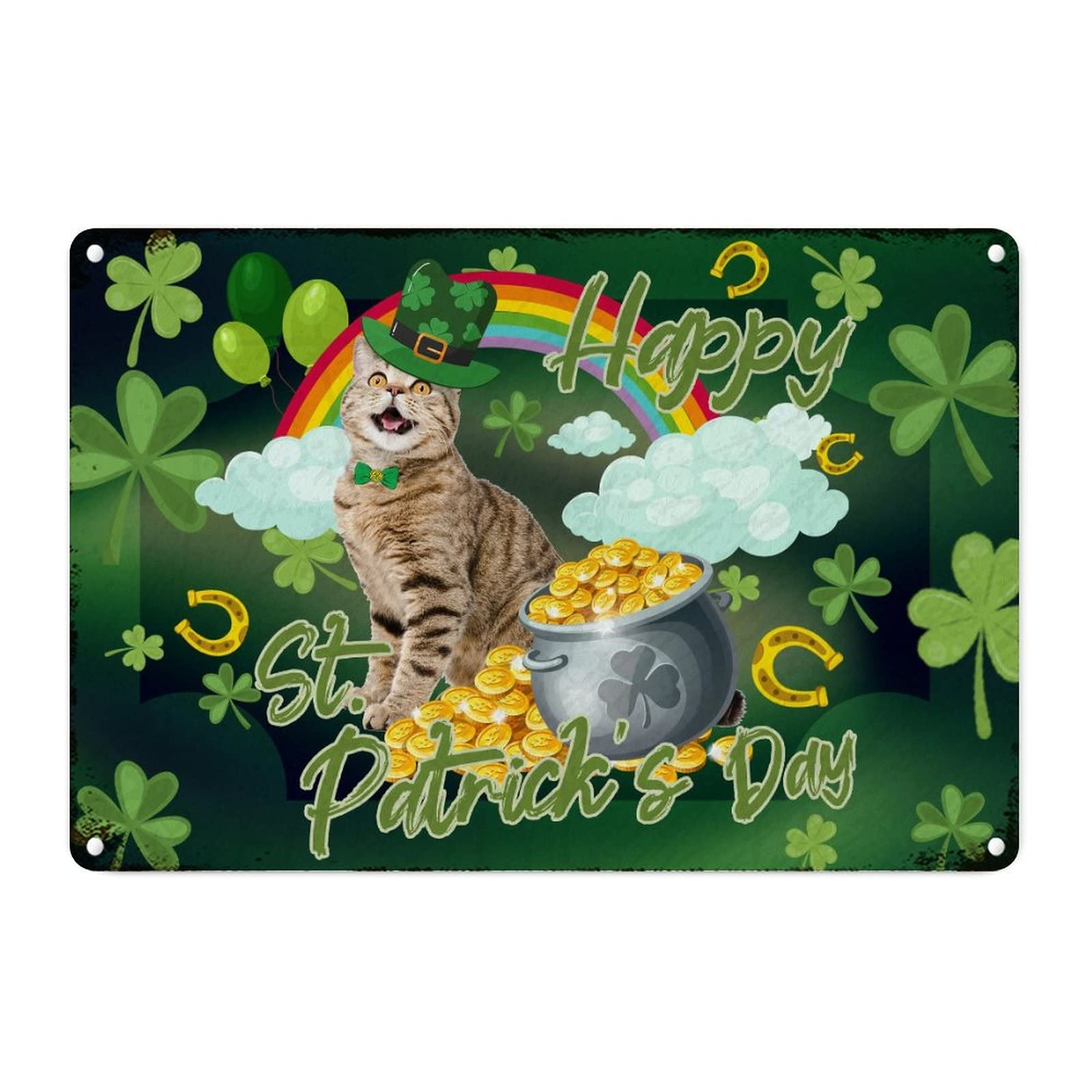 Plaque en métal Saint-Patrick déco chat pour intérieur festif