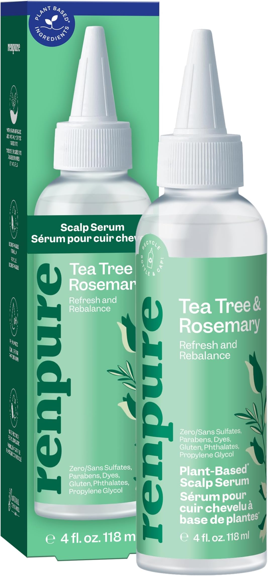 Tea Tree & Rosemary Scalp Serum, Plant-Based - Refreshing & Rebalancing - For Moisturized, Soft Hair - For Oily/Normal Hair- Tea Tree Leaf Oil, Rosemary Leaf Extract - 4 Fl Oz