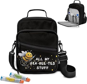 Rnyleeg Black Insulin Cooler Travel Case All My Diabeetes Stuff Diabetic Bags for Seniors Portable Diabetic Travel Case for Insulin Pens