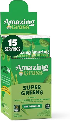 Amazing Grass Greens Blend Superfood - Polvo de vegetales con espirulina, clorella, raíz de remolacha, enzimas digestivas, prebióticos y