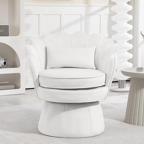 Miniatura 19 de Juego de 2 sillas de acento giratorias de 360°, silla de barril de terciopelo moderna de mediados de siglo, cómoda silla con reposabrazos con forma