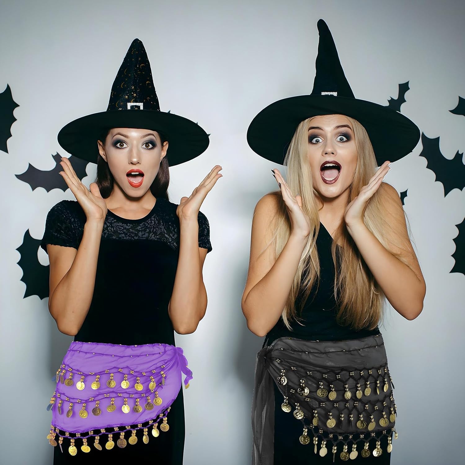 9 Pcs Belly Dance Skirt, Sequin Tassel Skirt Wrap Sparkly Tinsel Fringe Skirts with Sequins and Coins, Performance Costume for Women - Image 2