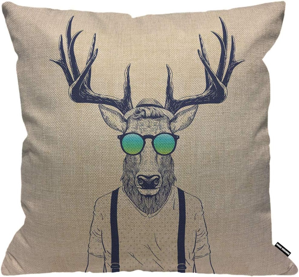 HGOD DESIGNS Cushion Cover Deer Deer Dressed Up Like Cool Hipster Throw Pillow Cover Home Decorative for Men/Women living room Bedroom Sofa Chair 18X18 Inch Pillowcase