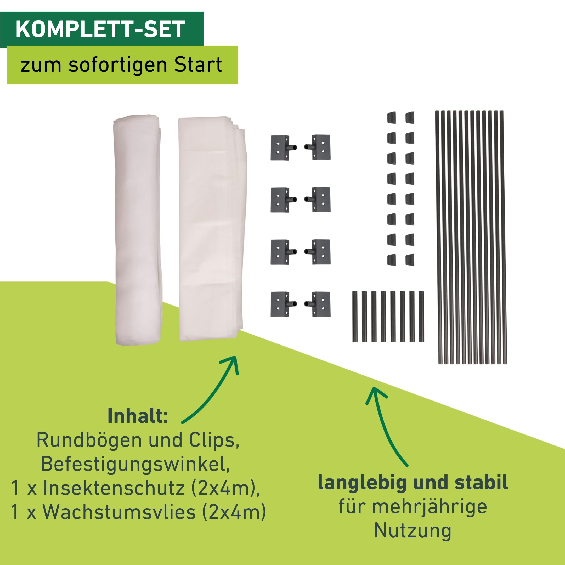 Windhager Hochbeet Tunnelbogen Komplettset, 4 x 2 m, Pflanztunnel für Hochbeete, Frühbeet Tunnel, inklusive Rundbögen, Clips, Befestigungswinkel, Insektenschutz und Wachstumsvlies, wachstumsfördernd