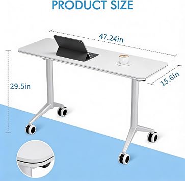 55 Flip Top Training Table with Lockable Wheels, Mobile Nesting Folding Conference Table, Space Saving Seminar Desk for Classroom, Office, Library (4, White, 471630)