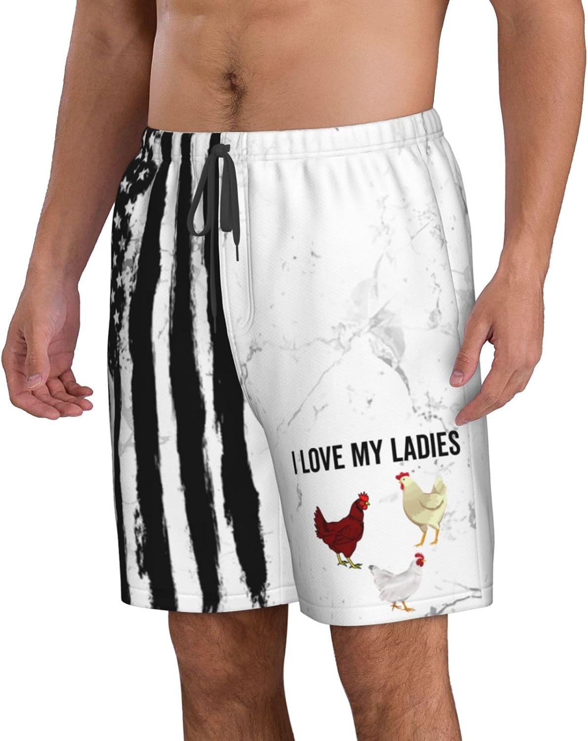 I Love My Ladies Chicken Men's Swim Trunks Board Swim Shorts Swimwear Bathing Suit Funny Men's Beach Shorts L