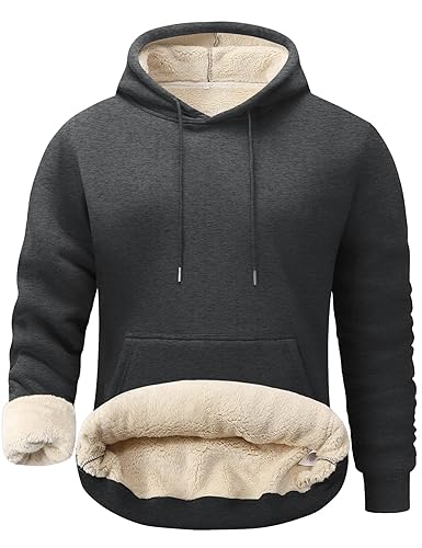 Flygo Men's Casual Fleece Sherpa Lined Hoodie Winter Warm Pullover