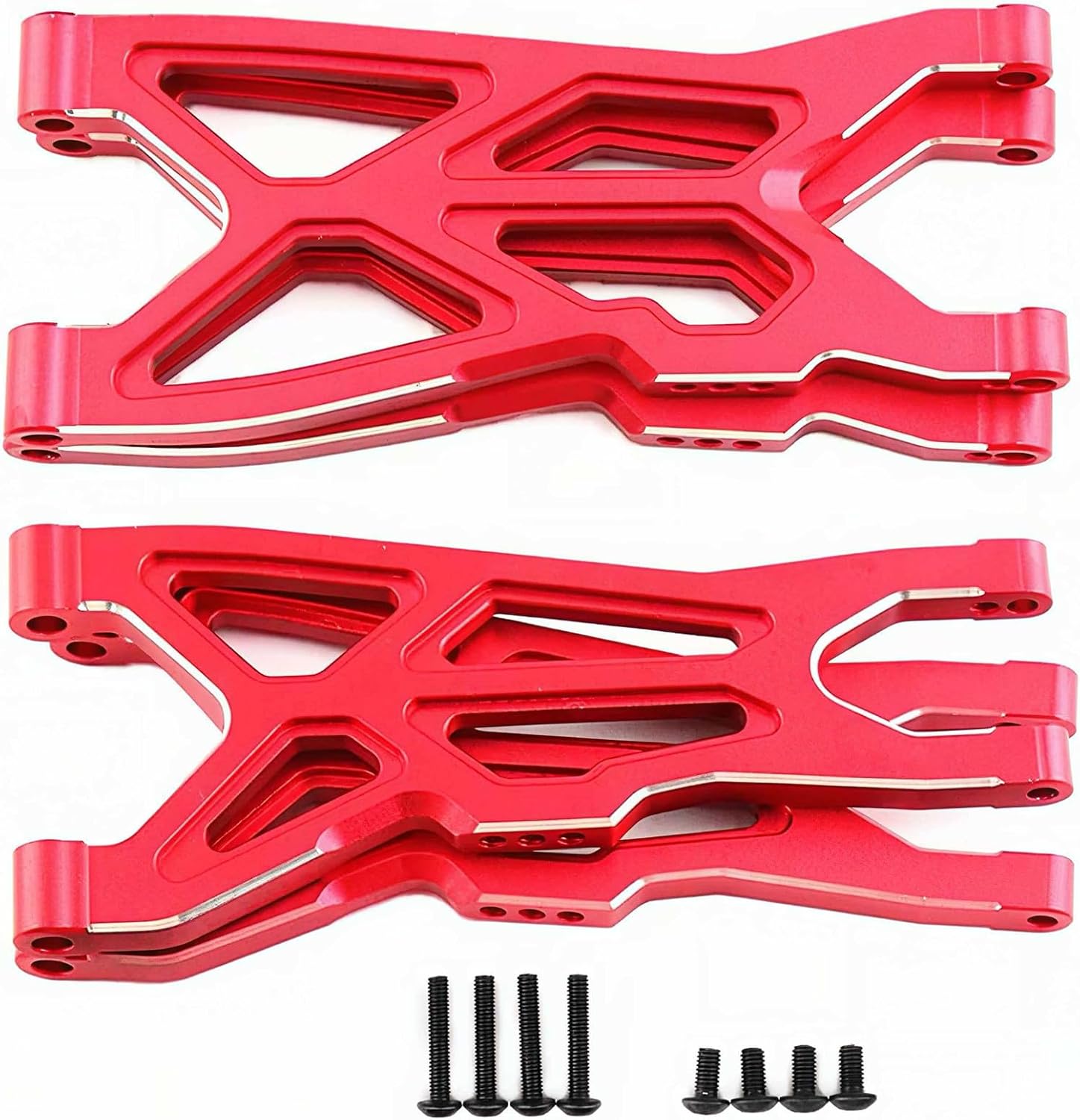 Aluminum Front and Rear Suspension Arms Set Swings Arms Upgrades Part for 1/10 Arrma Big Rock 3S BLX V3,1/8 Typhon 3S BLX 4x4 RC car,Replacement of Parts #AR330543 AR330540.(Red)
