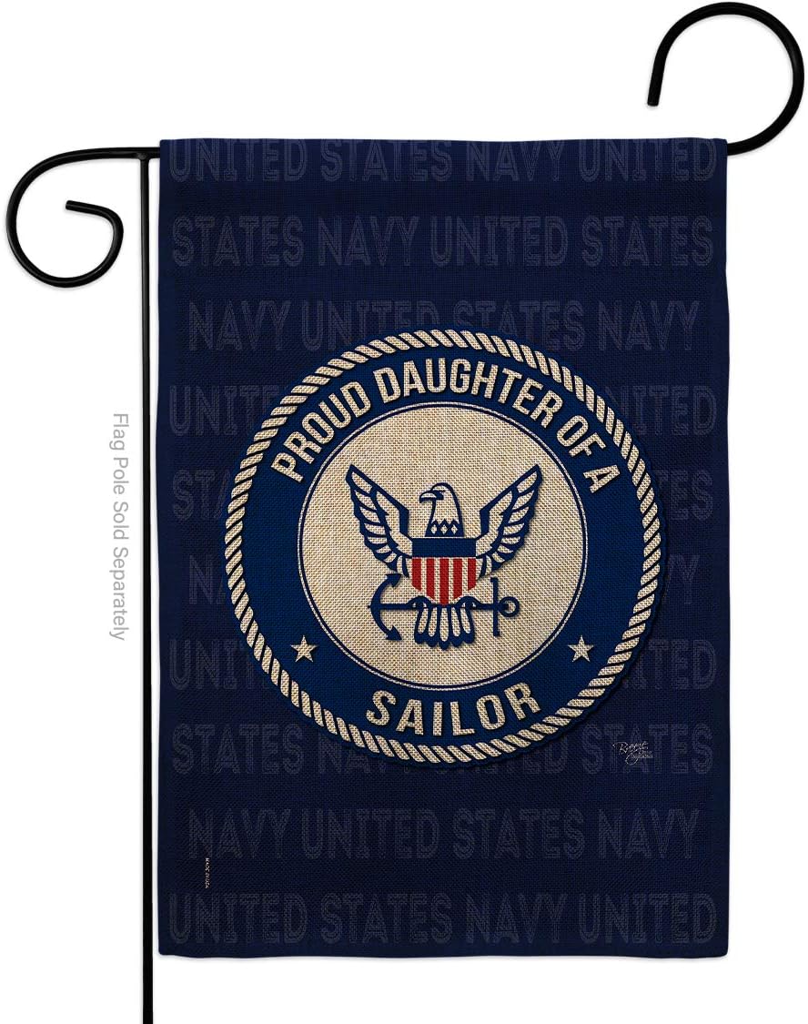 Navy Proud Daughter Sailor Burlap Garden Flag Armed Forces USN Seabee United State American Military Veteran Retire Official Small Decorative Gift Yard House Banner Double-Sided Made In USA 13 X 18.5