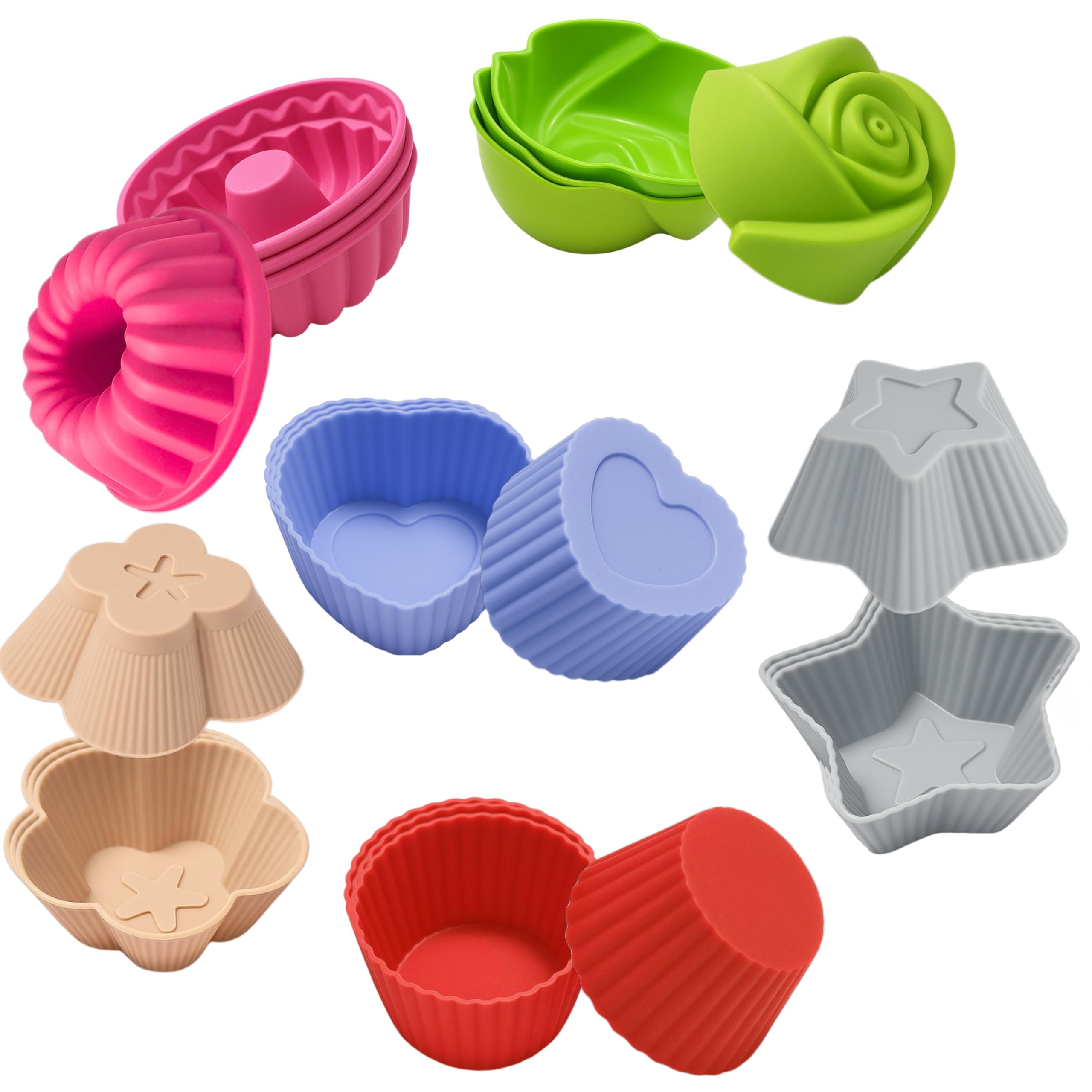 DOCOSS Pack of 18 Silicone Muffin Moulds, Cupcake Donut Mold and Silicon Oven Moulds Set for Baking (Multicolor)
