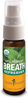 Herb Pharm Organic Spearmint Breath Freshener Spray - Certified Organic, Vegan, Sugar-Free Herbal Breath Refresher, 0.5 oz