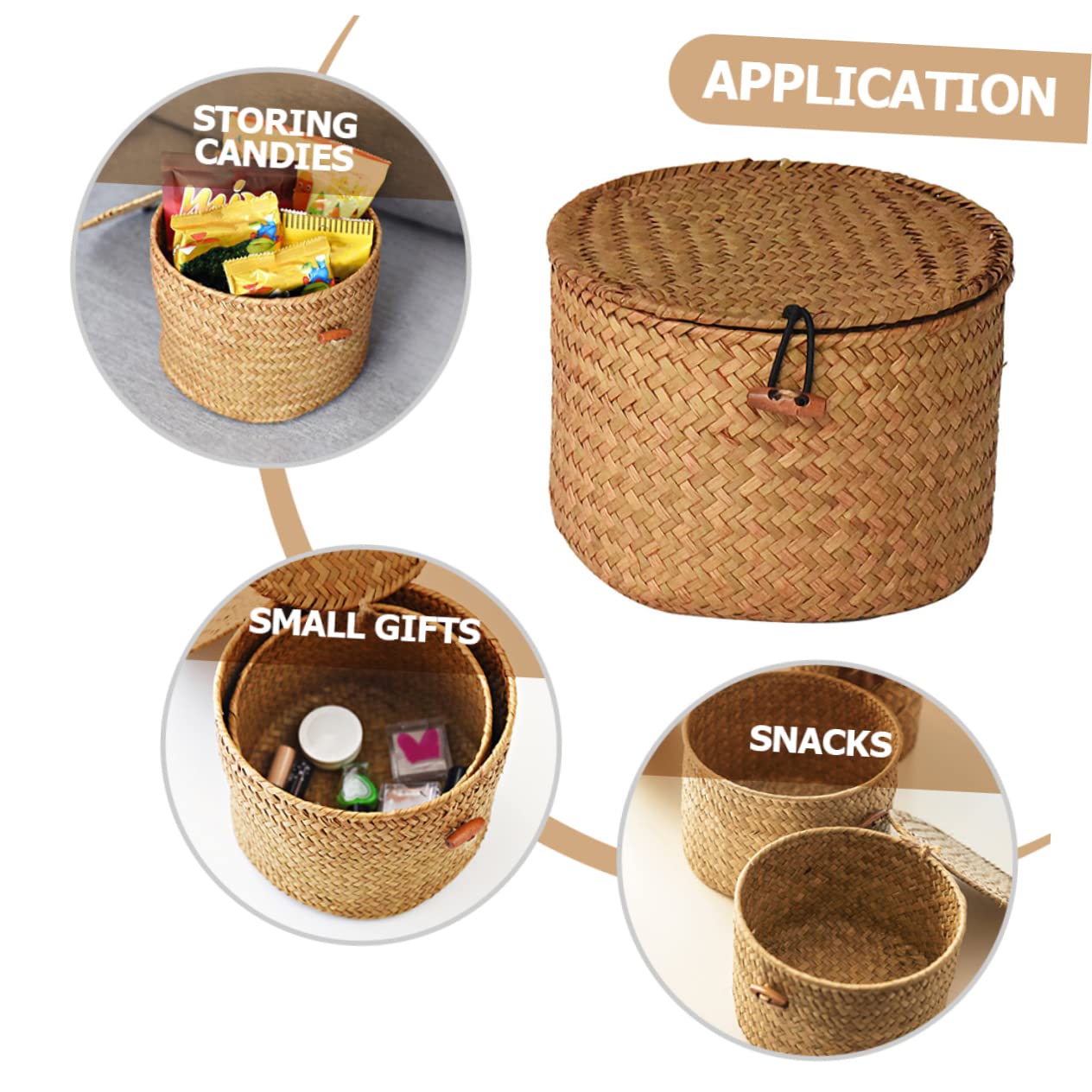 Housoutil Storage Box with Lid Basket for Fruit Round Wicker Tray Round Storage Basket Willow Basket Wicker Storage Baskets with Lids Toilet Paper Storage Stand Straw Basket for Home