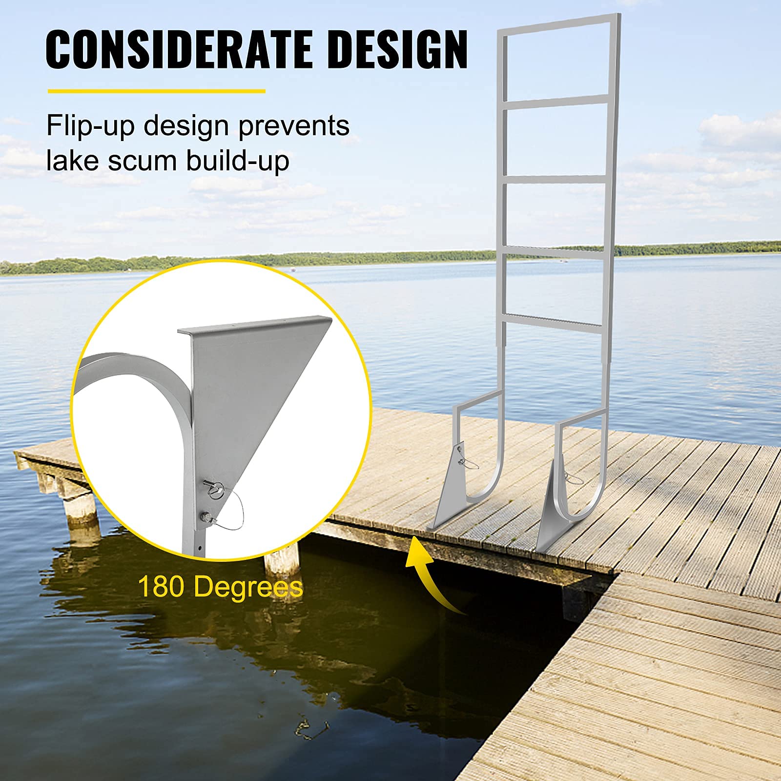 Buy VEVOR Dock Ladders Flip Up, Dock Ladder with Rubber Mat, Swim